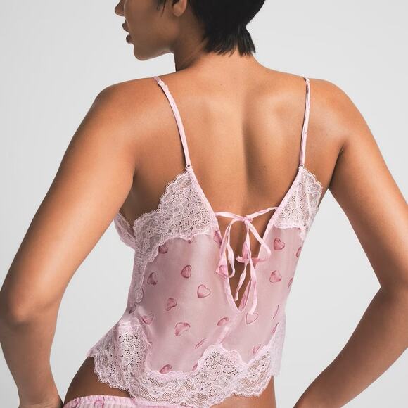 SKIMS Sz 2X 16/18 Romance Silk Lace Camisole Shorts Set Pajamas Cherry Blossom - Picture 2 of 7